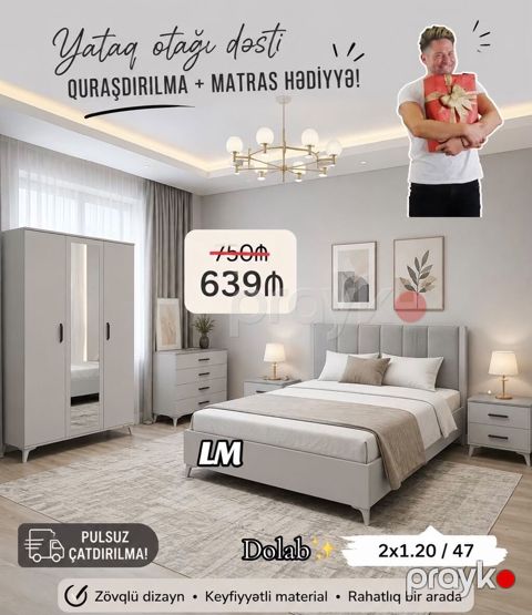 Yataq otağı dəsti – zövqlü, minimal dizaynlı, açıq boz tonlarda — Digah