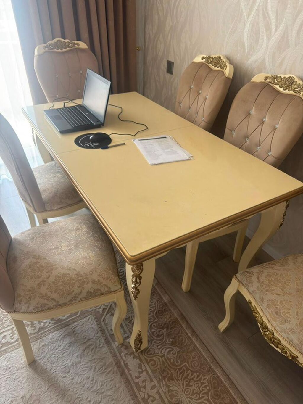 Klassik üslubda yemək otağı dəsti - Dəst: düzbucaqlı masa + 6 ədəd — Mebel, Bakı (2)