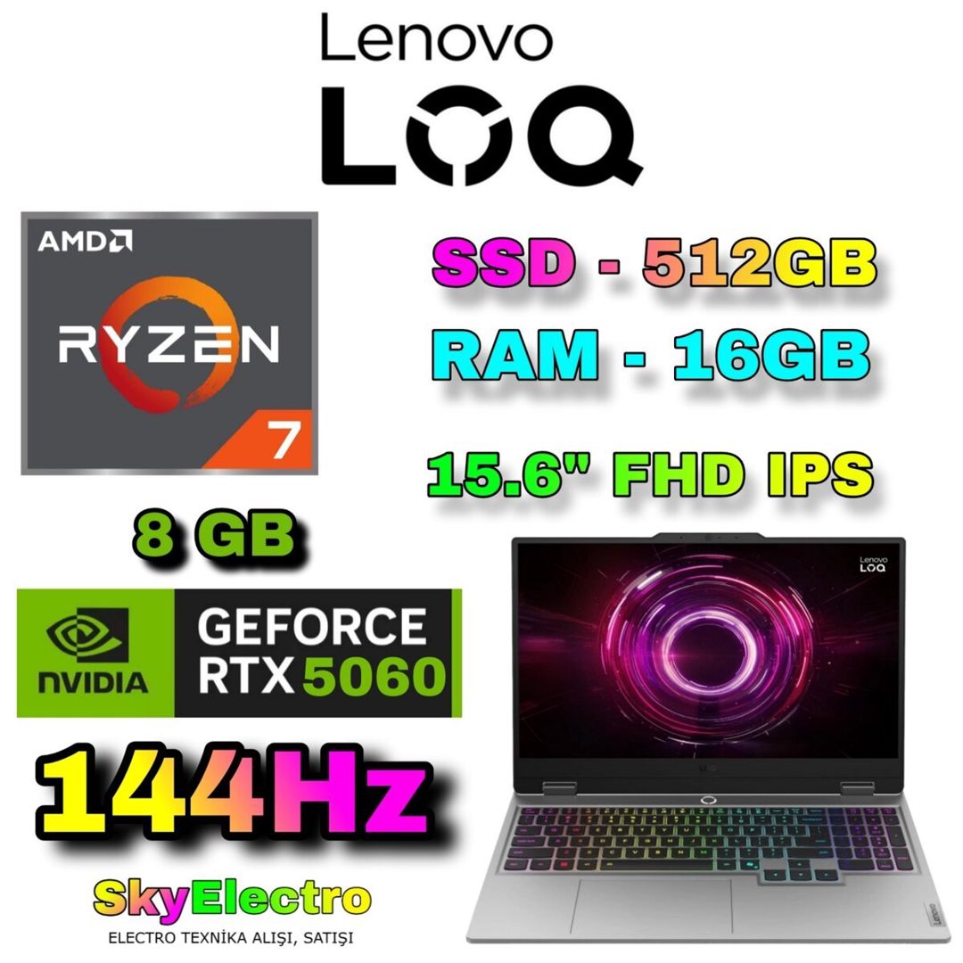 Lenovo LOQ 15AHP10 R7 15Gen RTX 5060 8 GB Gaming — Elektronika, Bakı