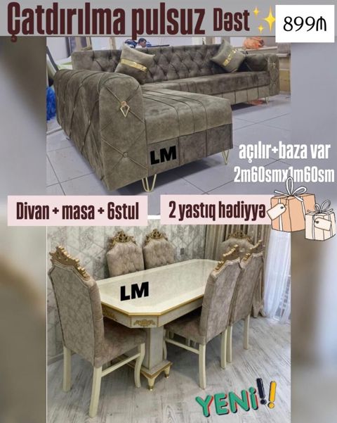 *👑Divan+ Masa dəsti👑* Sifarişlə hazırlanır. Dəst şəkildə : *899₼*
