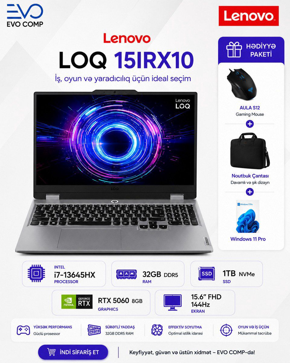 Noutbuk Lenovo LOQ 15IRX10 83JE018BRK — Elektronika, Bakı (2)