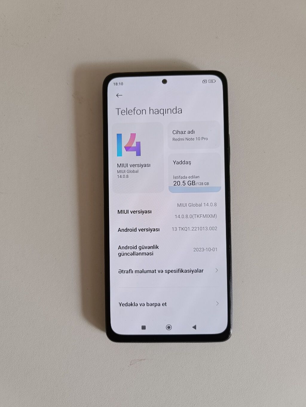 Redmi Note 10 Pro, 128 GB, rəng - Boz — Elektronika, Bakı