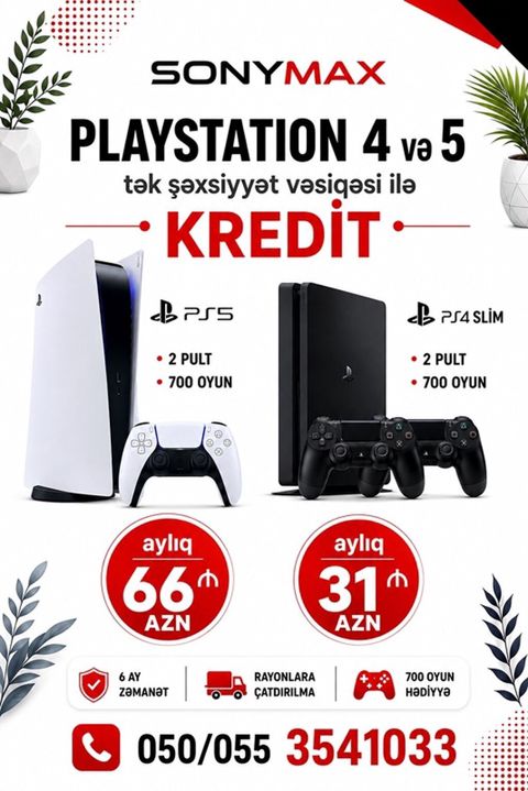 PlayStation 4 Slim və PlayStation 5 oyun konsolları kreditlə təqdim
