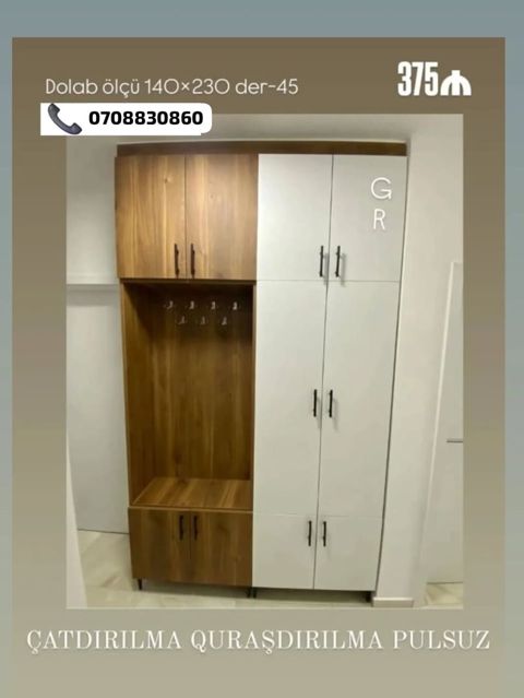 Dəhliz üçün çoxfunksiyalı dolab-garderob dəsti. Ölçü: 140 × 230 sm — Mehdiabad