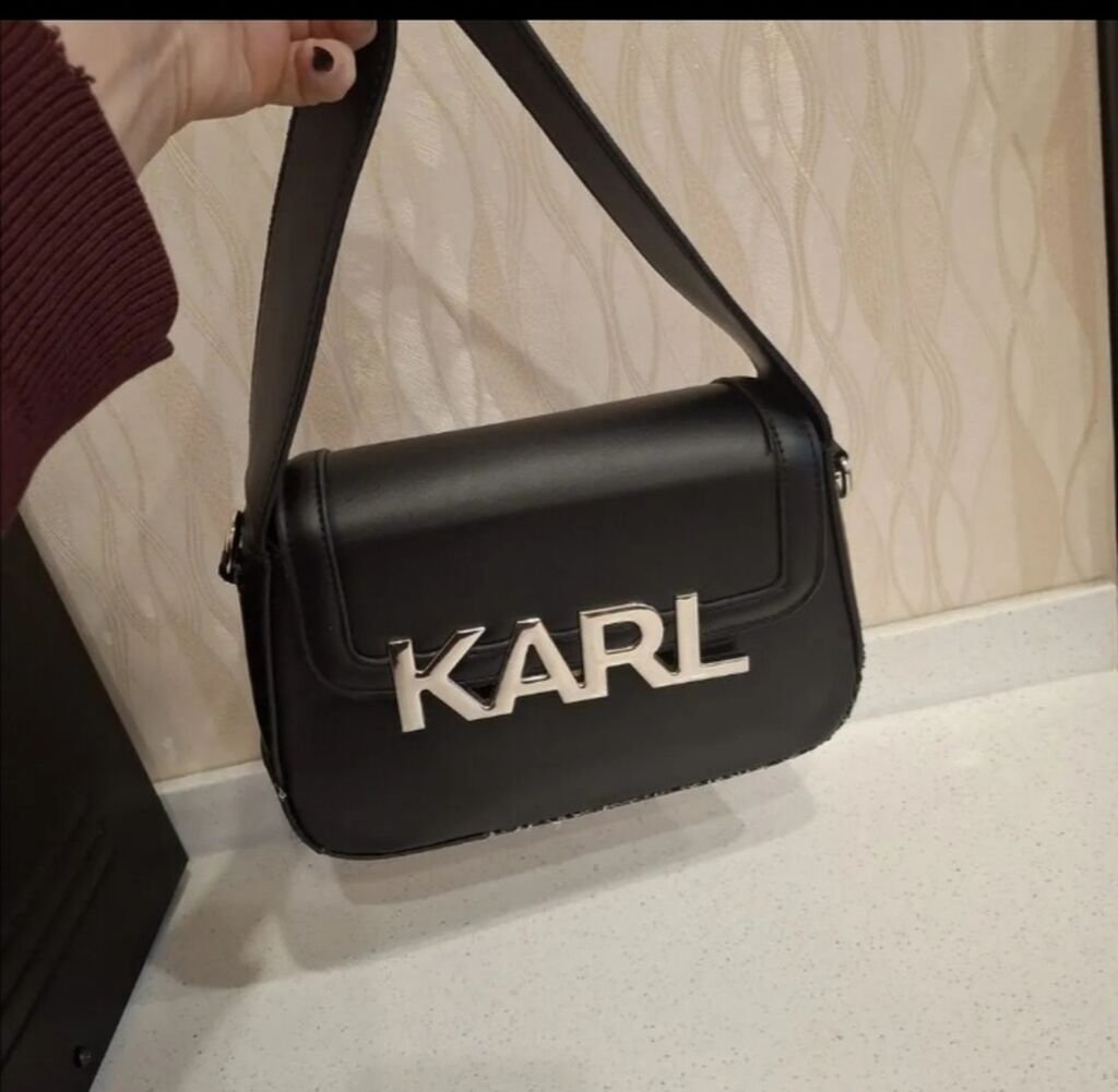 Karl Lagerfeld çiyin çantası - Rəng: qara - Material: hamar — Çantalar, Masazır (3)