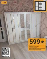 6 qapılı paltar dolabı – ağ rəngdə, qızılı detallı zərif dizaynlı — Furniture