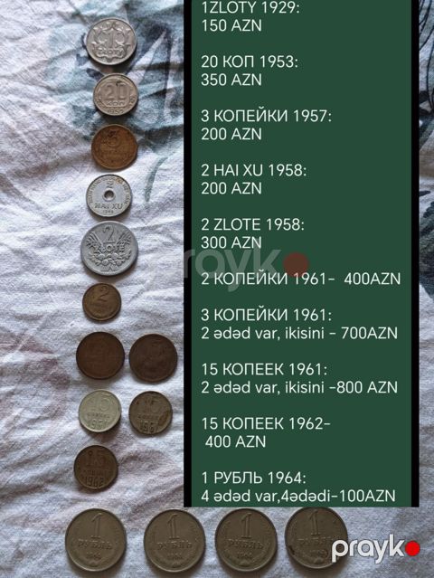 Kolleksiya üçün müxtəlif ölkə və illərə aid köhnə sikkələr dəsti