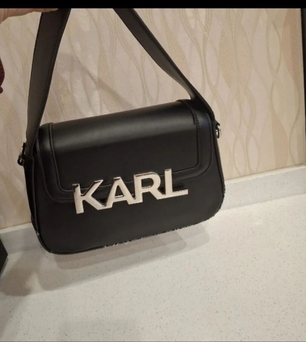 Karl Lagerfeld çiyin çantası - Rəng: qara - Material: hamar — Çantalar, Masazır (5)