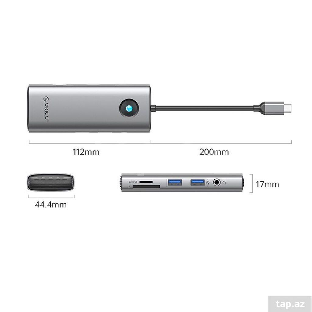 🔥 ORICO PW11-8PM-GY-EP – 8-in-1 USB-C HUB, Gigabit LAN, HDMI 4K, SD/TF — Elektronika, Bakı
