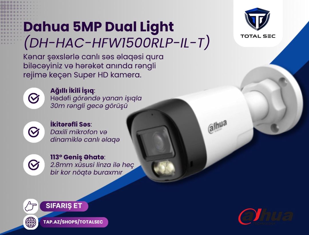 Dahua 5MP dəsti (İkitərəfli səsli və gecə rəngli) — Təhlükəsizlik sistemləri, Bakı (2)