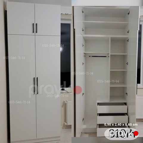 Ağ rəngdə funksional geyim dolabı Ölçülər: 0,90 x 2,40 x 0,60 m — Bakı