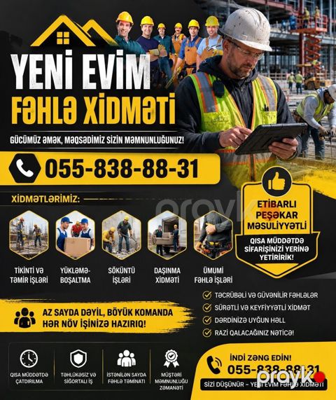Fəhlələr Tələb Olunur “Yeni Evim” Təmir-Tikinti şirkətinə — Xırdalan