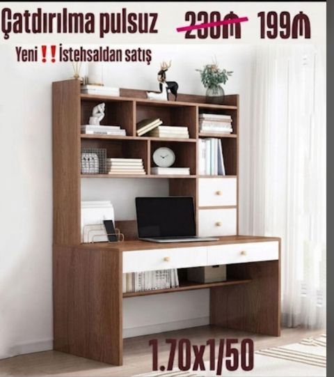 Ofis/ev üçün funksional iş masası və üst rəf sistemi. Xüsusiyyətlər — Bakı
