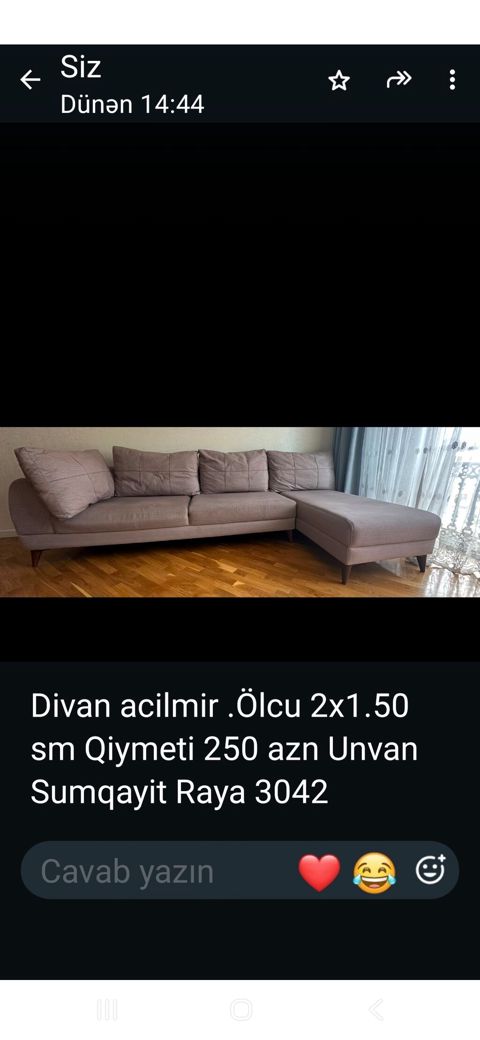 Künc divan - Model: L‑şəkilli künc divan, yastıqlar dəstdə - Ölçü: 2 — Sumqayıt