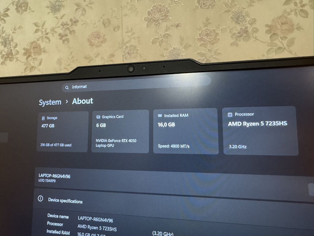 SATILIR | 1300 AZN | Ryzen 5 7235HS RTX 4050 6GB ✅ Yalnız nağd satış! — Lenovo, Bakı (5)
