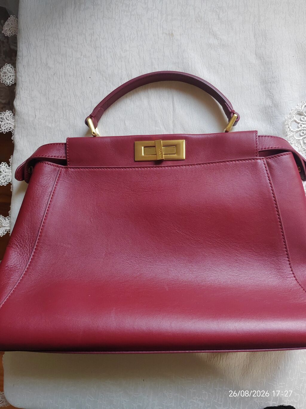 Fendi Peekaboo üslubunda bordo rəngli dəri çanta. Zərif və klassik — Çantalar, Sumqayıt (4)