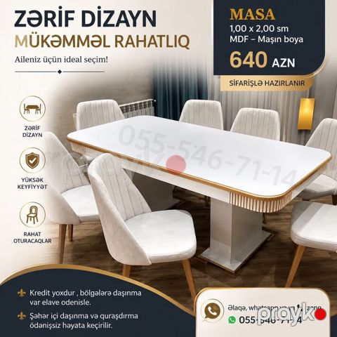 Zərif dizayn, mükəmməl rahatlıq – ailəniz üçün ideal seçim Masa — Bakı