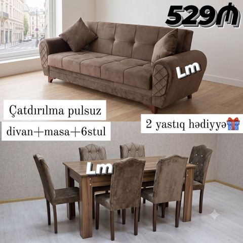 Divan+ Masa dəsti Sifarişlə hazırlanır. Dəst şəkildə : 529₼ . Divan — Bakı