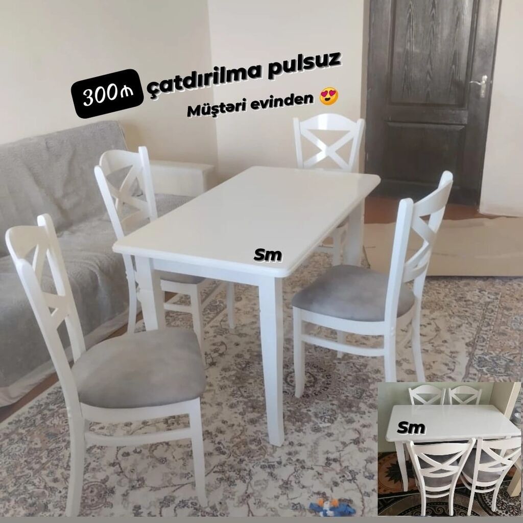 Ağ rəngli mətbəx masa və stul dəsti. Dəstə 1 ədəd düzbucaqlı masa və 4 — Mebel, Digah (2)