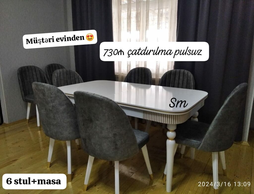 6 stul + masa qonaq otağı/dining dəsti. Dəstə 1 ədəd düzbucaqlı masa — Mebel, Digah (2)