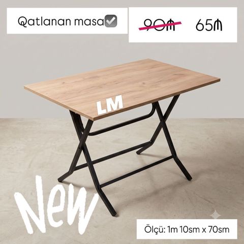 Qatlanan MASALAR Yeni və sifarişlə Qiymət: 65₼ Masa 1.10x70 /hün 74 — Bakı