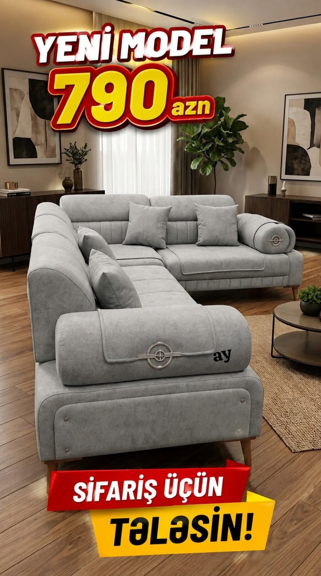 ✨ *MÖHTƏŞƏM YENİ MODEL KÜNC DİVAN — 790 AZN!* ✨ 🛋️ Ölçü: 2×3 🔹 Kürək — Mebel, Digah (2)