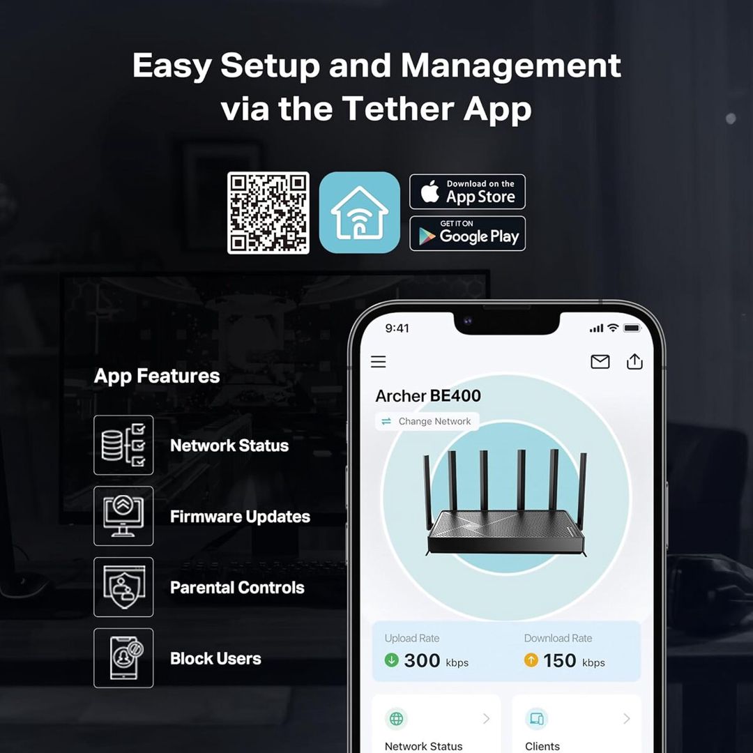 TP-Link Archer BE400 WiFi 7 Router — Şəbəkə və server avadanlığı, Bakı (4)