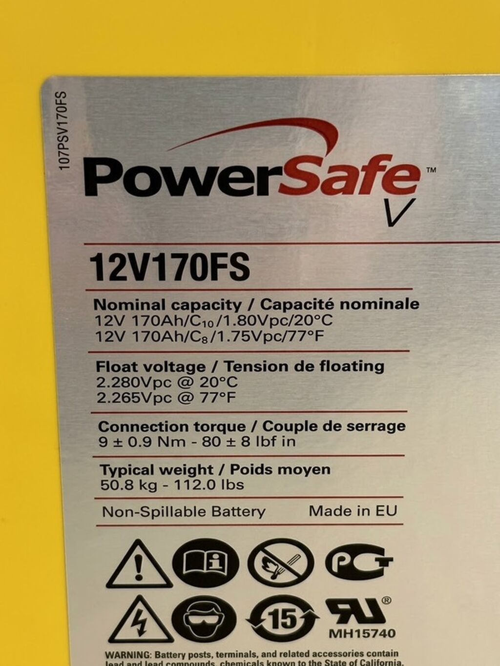 PowerSafe 12V170FS akkumulyatorlar Texniki göstəricilər: - Gərginlik — Akkumulyatorlar, Bakı (2)