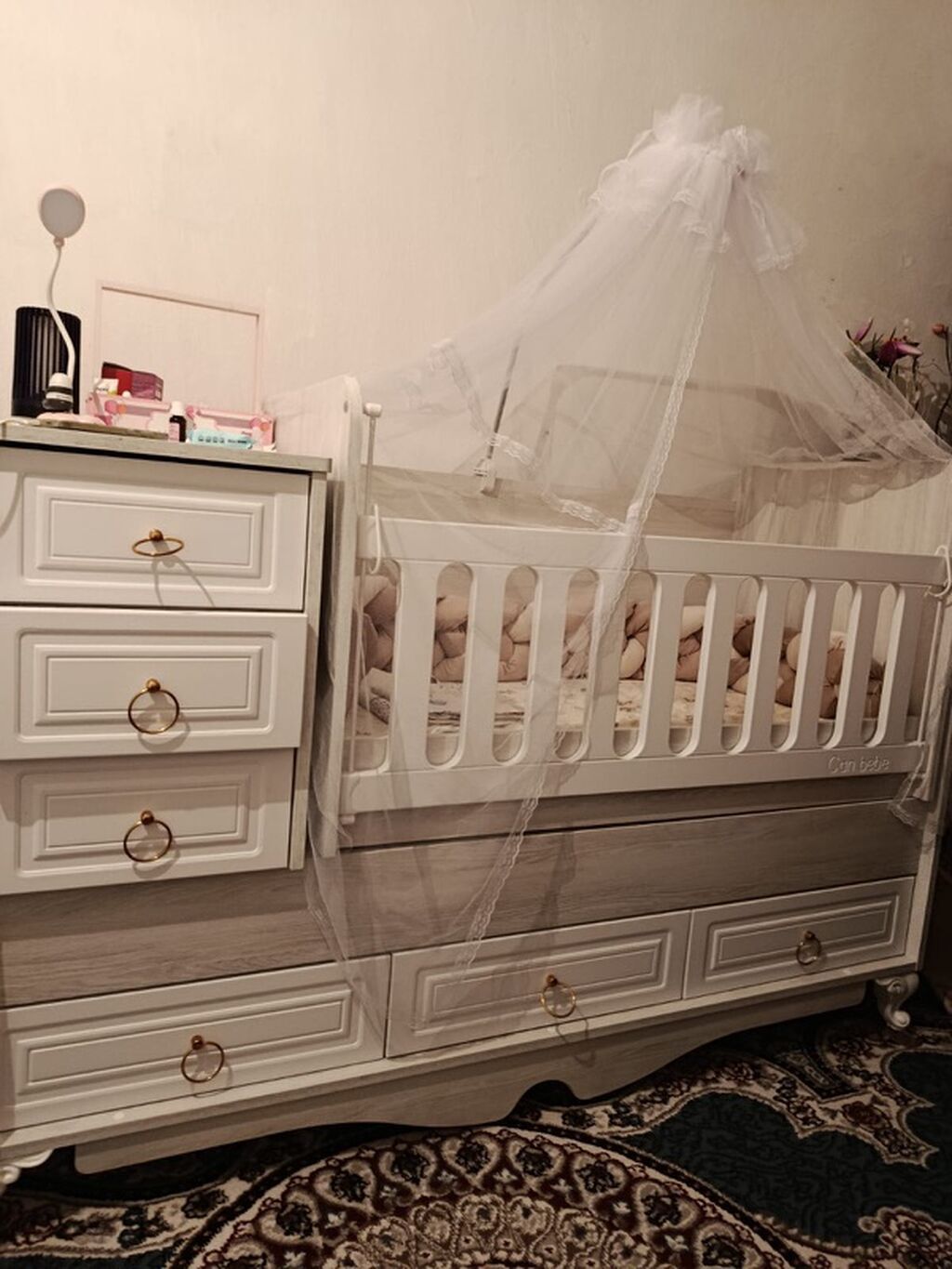 Uşaq beşiyi və çamadanlı komod dəsti - Klassik üslublu, ağ və açıq — Mebel, Sumqayıt (4)