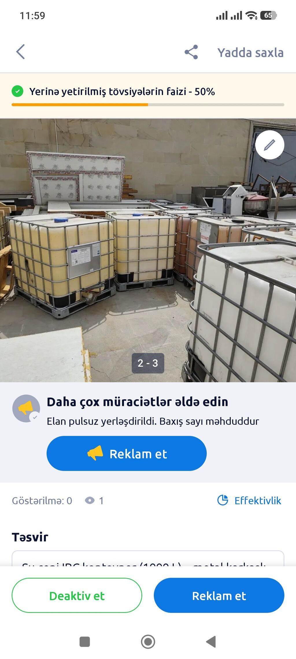 IBC tank konteynerləri (1000 L) - Həcmi: təxminən 1000 litr hər tank — Mallar, Bakı (3)