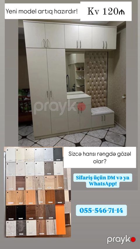 Yeni model dəhliz mebeli – kupe tipli şkaf, asma dolablar, güzgülü — Bakı