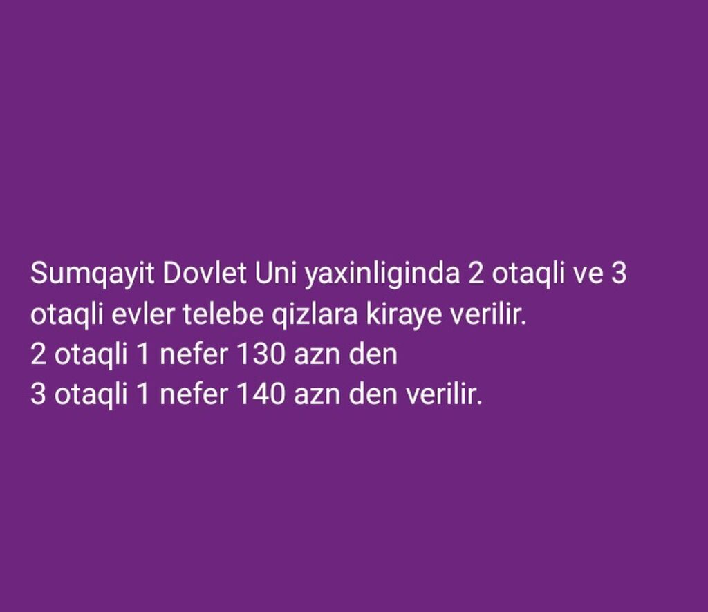 Kammunal qiymete daxil deyil . ev telebelere verilir Sumqayit Dovlet — Daşınmaz əmlak, Sumqayıt