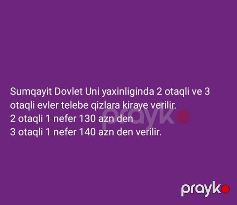 Kammunal qiymete daxil deyil . ev telebelere verilir Sumqayit Dovlet