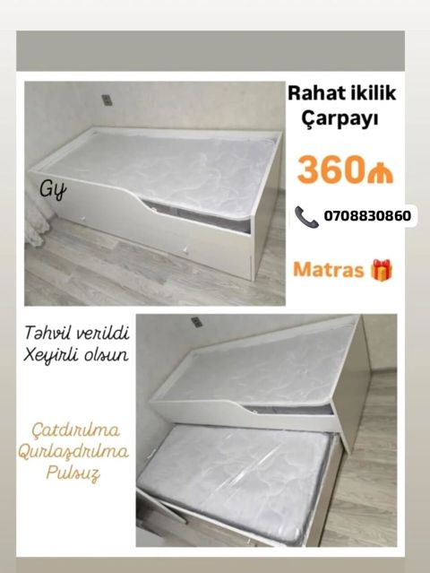 Rahat ikilik çarpayı – dartılıb-açılan mexanizmli model. Kompakt