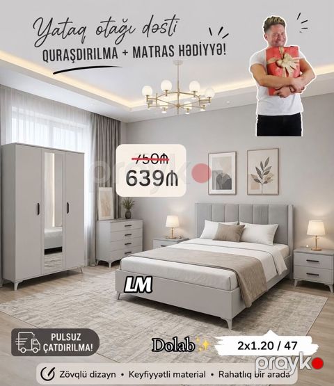 Yataq otağı dəsti – zövqlü, müasir dizayn Dəst tərkibi: - Geniş — Digah