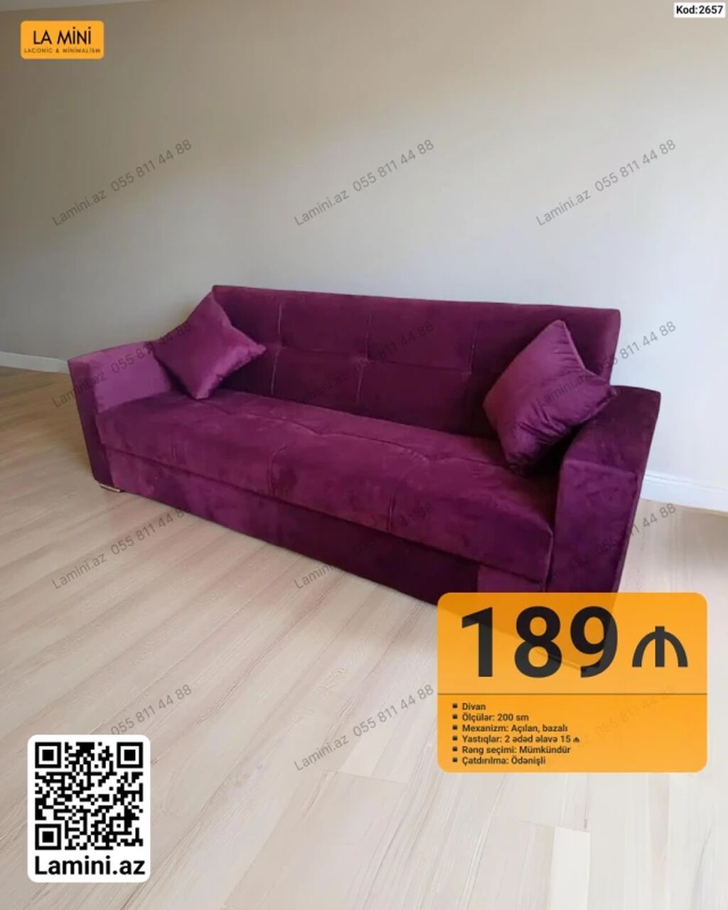 Divan – La Mini - Ölçü: 200 sm - Mexanizm: açılan, bazalı (yataq — Mebel, Bakı