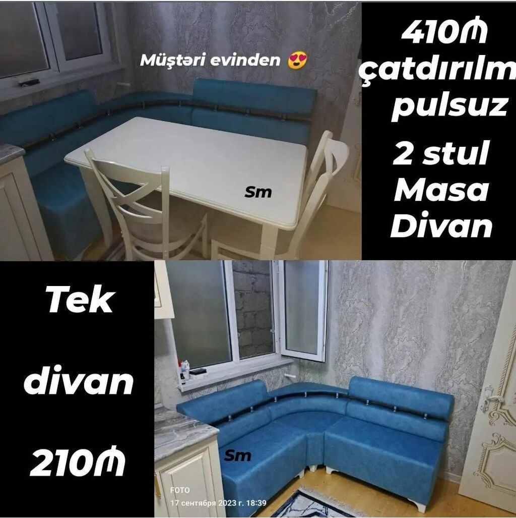Mətbəx üçün künc dəsti Tərkib: - Künc divan - Masa - 2 ədəd stul — Mebel, Digah (3)