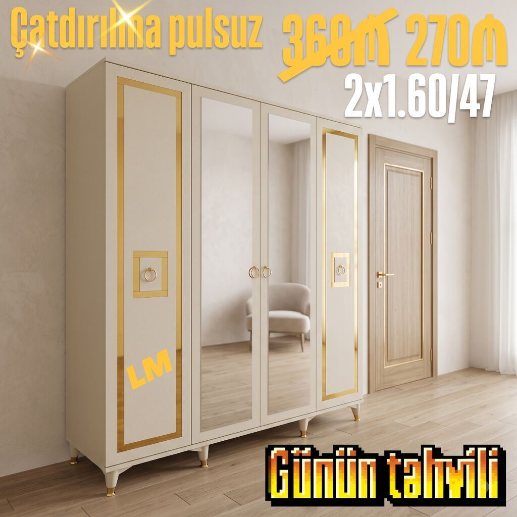 Dörd qapılı dolablar təmiz laminatla 📌 Qiymət : 270₼ Ölçü : 2 x 1.60 — Mebel, Bakı (3)