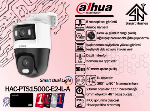 Dahua 5MP fırlanan analoq kamerası HAC-PTS1500CP-E2-IL-A — Bakı