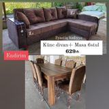 Künc divan + masa və 6 stul dəsti - Dəst tərkibi: L formalı künc — Mallar