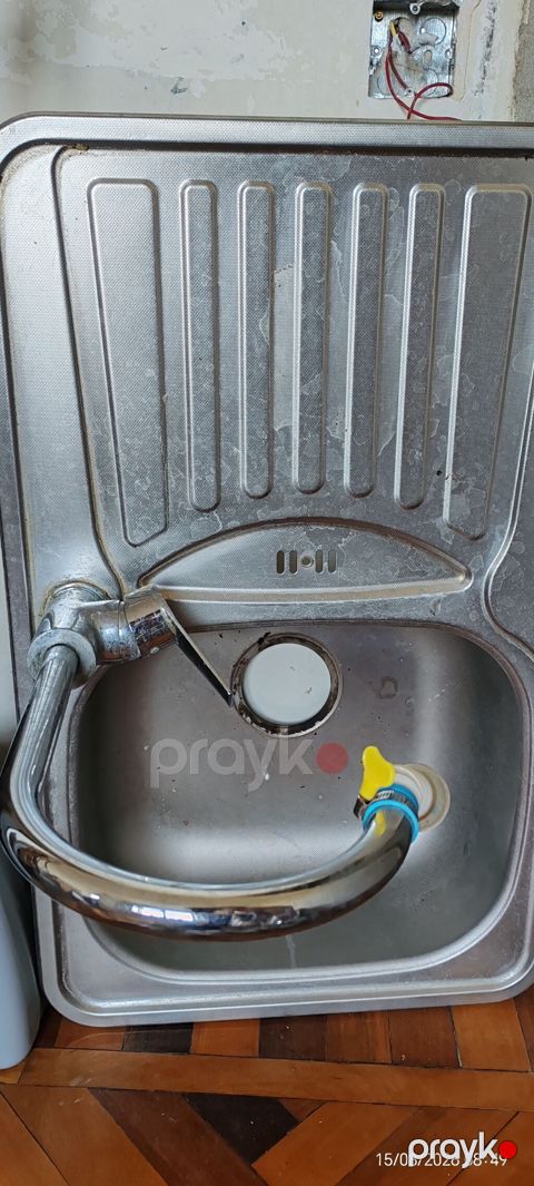 Mətbəx üçün paslanmayan poladdan birgözlü lavabo və kran dəsti - — Bakı