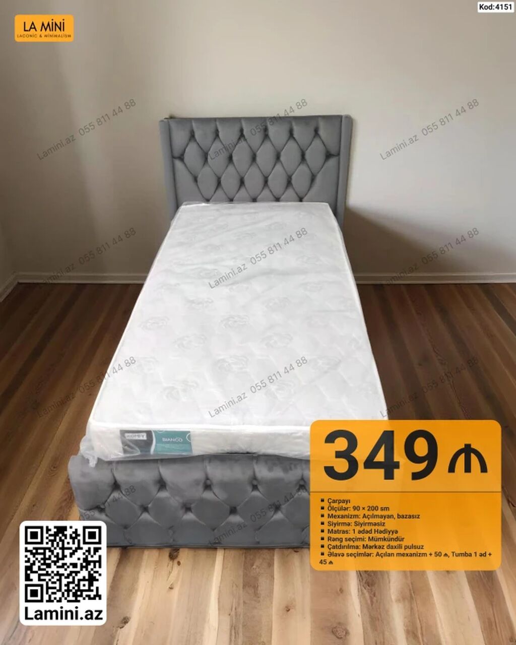 LA MINI – Çarpayı (Kod: 4151) - Ölçü: 90 x 200 sm - Mexanizm — Mebel, Bakı