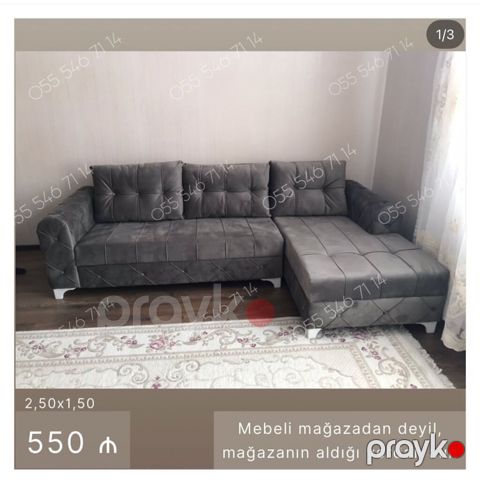 Künc divan – boz rəng, yumşaq toxumalı parça, kapitone tikişli — Bakı