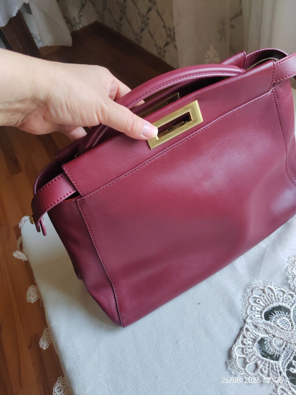 Fendi Peekaboo üslubunda bordo rəngli dəri çanta. Zərif və klassik — Çantalar, Sumqayıt (2)