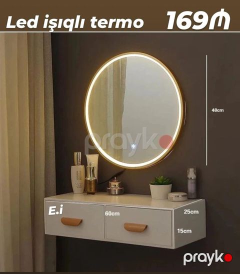 Divar tipli konsol və dairəvi güzgü dəsti - LED işıqlı dairəvi güzgü