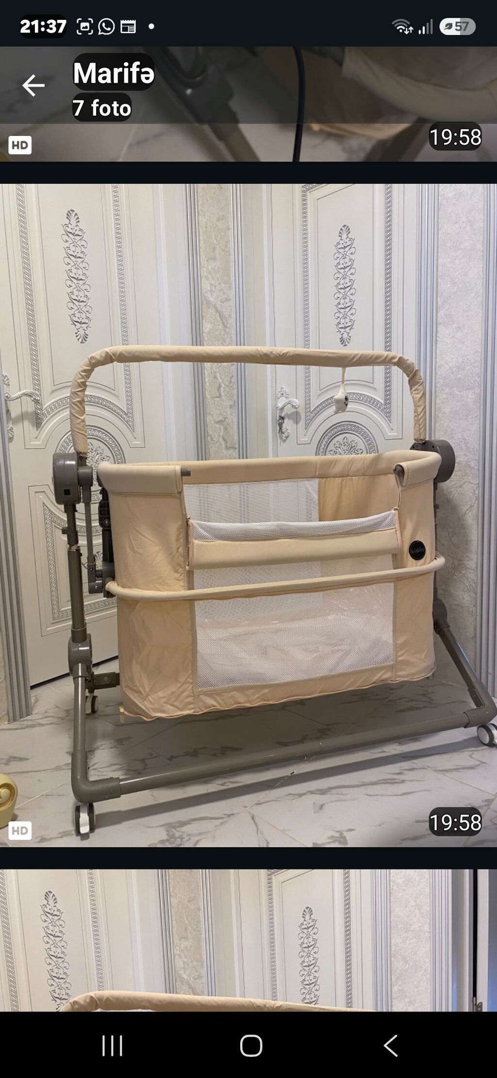 Uşaq üçün elektrikli beşik/kolyaska tipli yatacaq təqdim olunur. Bej — Mebel, Digah (4)