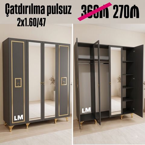 Dörd qapılı dolablar təmiz laminatla 📌 Qiymət : 270₼ Ölçü : 2 x 1.60 — Bakı