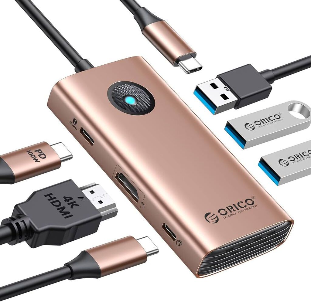 🔥 ORICO PW11-6PR-RG-EP – 6-in-1 USB-C HUB, Gigabit LAN, 100W PD və 4K — Elektronika, Bakı