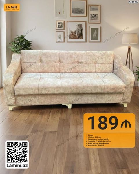 Məhsul: Divan (Kod: 6917) - Ölçü: 200 sm - Mexanizm: Açılan, bazalı - — Lamini Mebel — Divanlar