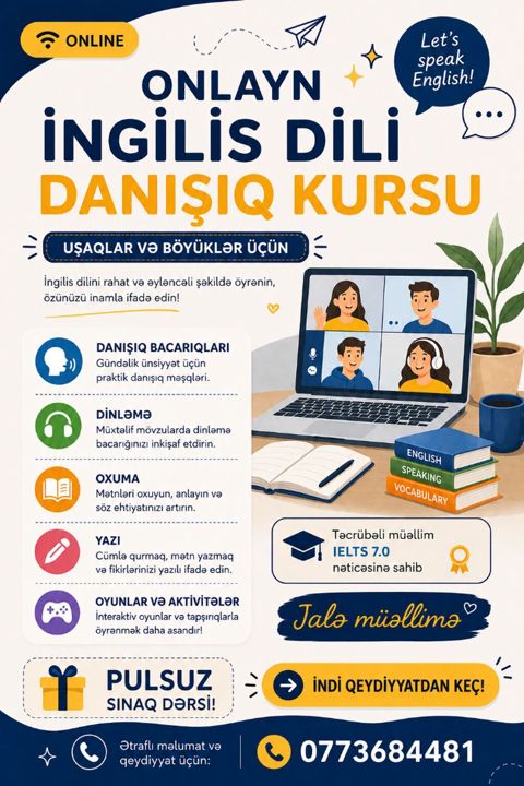 Əlaqə üçün WHATSAPPdan YAZIN) İngilis dilində sərbəst danışmaq